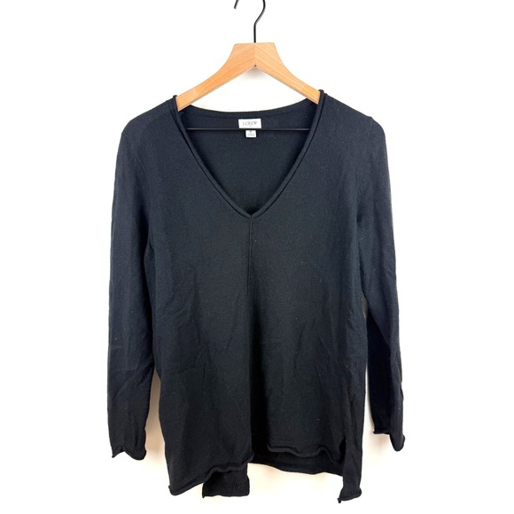 J.Crew V Neck Long Sleeve Knit Sweater Top Womens Medium Black Cotton Wool - Picture 1 of 10